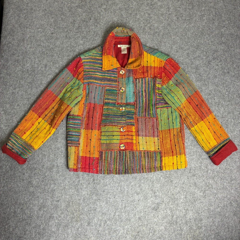 Vintage 90s Travel Smith Women's PS Multicolor Woven Patchwork Button Jacket